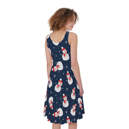 Xmas Snowman Pattern Print Women's Sleeveless Dress