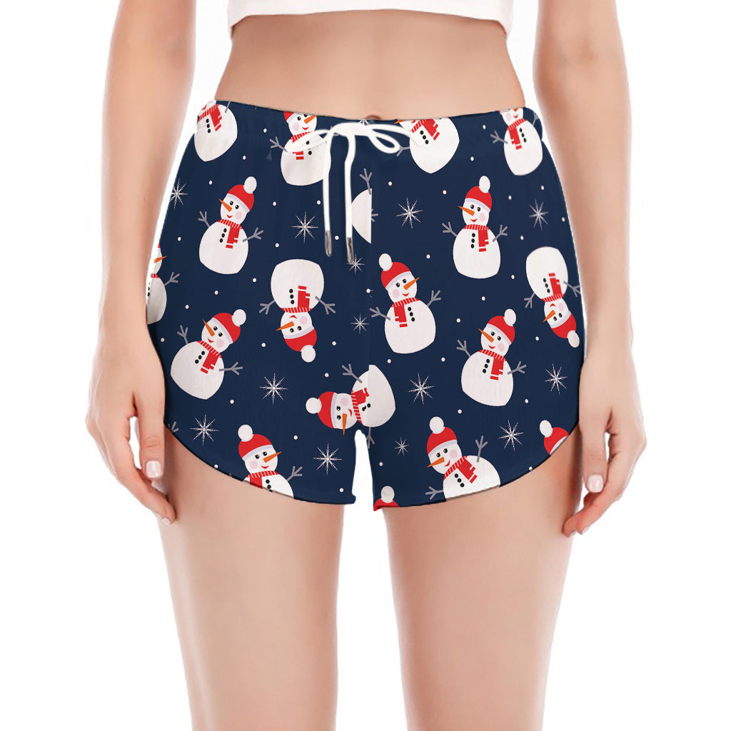Xmas Snowman Pattern Print Women's Split Running Shorts