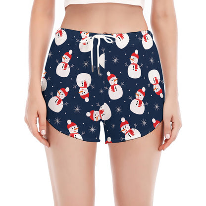 Xmas Snowman Pattern Print Women's Split Running Shorts