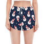 Xmas Snowman Pattern Print Women's Split Running Shorts