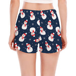 Xmas Snowman Pattern Print Women's Split Running Shorts