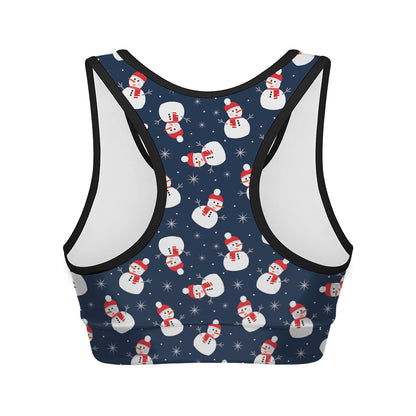 Xmas Snowman Pattern Print Women's Sports Bra