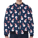 Xmas Snowman Pattern Print Zip Sleeve Bomber Jacket
