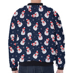 Xmas Snowman Pattern Print Zip Sleeve Bomber Jacket