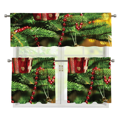 Xmas Tree Print 3 Piece Kitchen Curtains