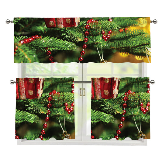 Xmas Tree Print 3 Piece Kitchen Curtains