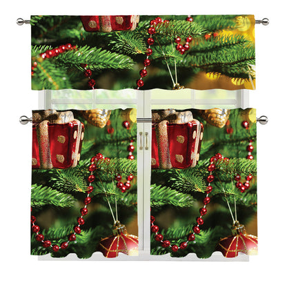 Xmas Tree Print 3 Piece Kitchen Curtains