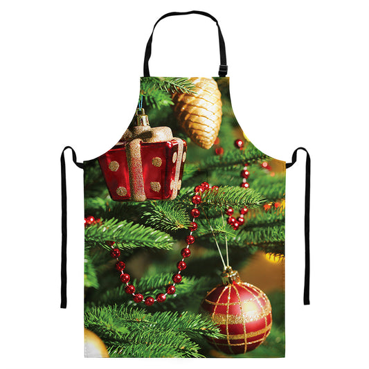 Xmas Tree Print Bib Apron With Pocket