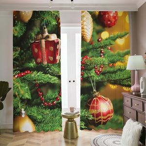 Xmas Tree Print Blackout Pencil Pleat Curtains