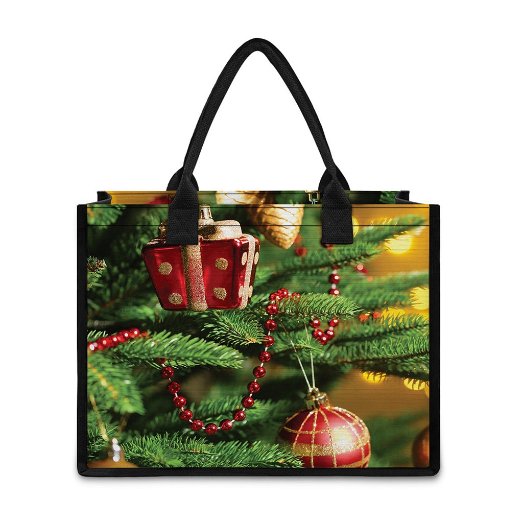 Xmas Tree Print Canvas Tote Bag