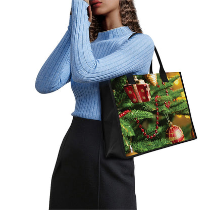 Xmas Tree Print Canvas Tote Bag