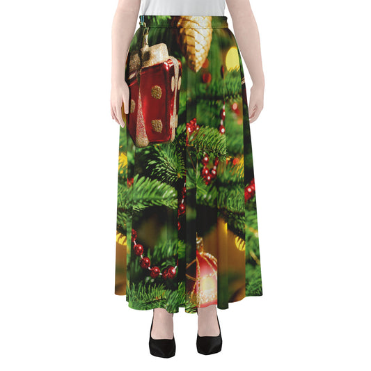 Xmas Tree Print Chiffon Maxi Skirt