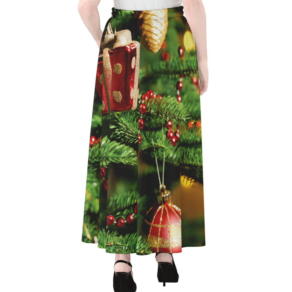 Xmas Tree Print Chiffon Maxi Skirt