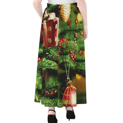 Xmas Tree Print Chiffon Maxi Skirt