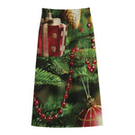 Xmas Tree Print Cotton Front Slit Maxi Skirt