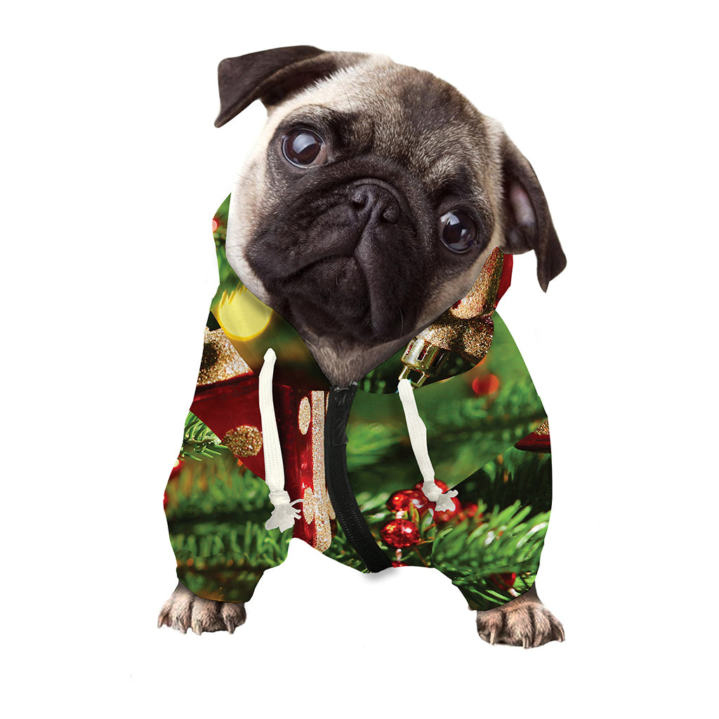 Xmas Tree Print Dog Zip Up Hoodie