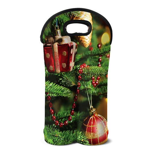 Xmas Tree Print Double Neoprene Wine Tote