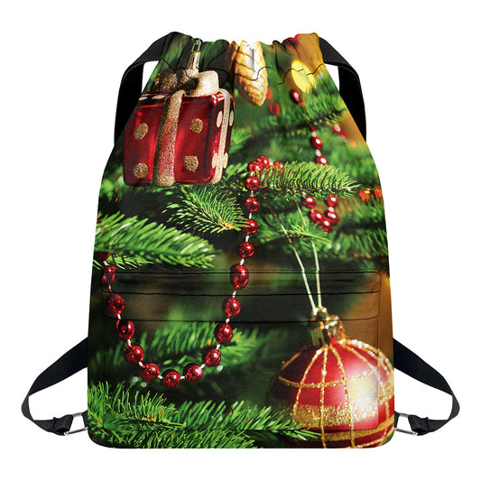 Xmas Tree Print Drawstring Backpack