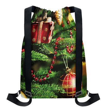 Xmas Tree Print Drawstring Backpack