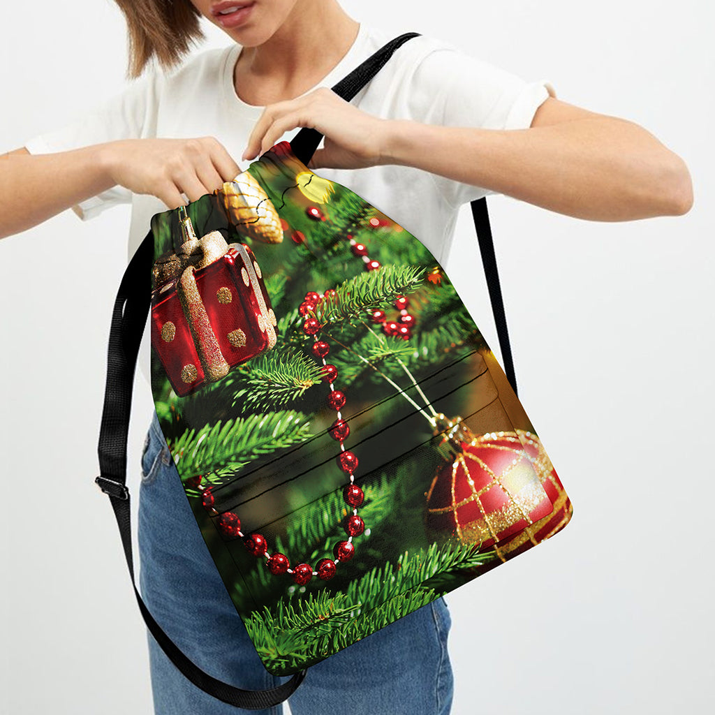 Xmas Tree Print Drawstring Backpack