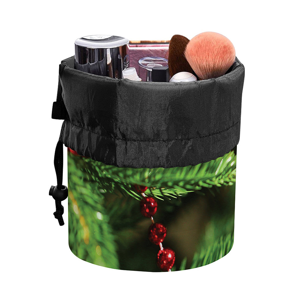 Xmas Tree Print Drawstring Makeup Bag