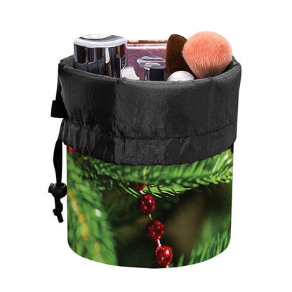 Xmas Tree Print Drawstring Makeup Bag