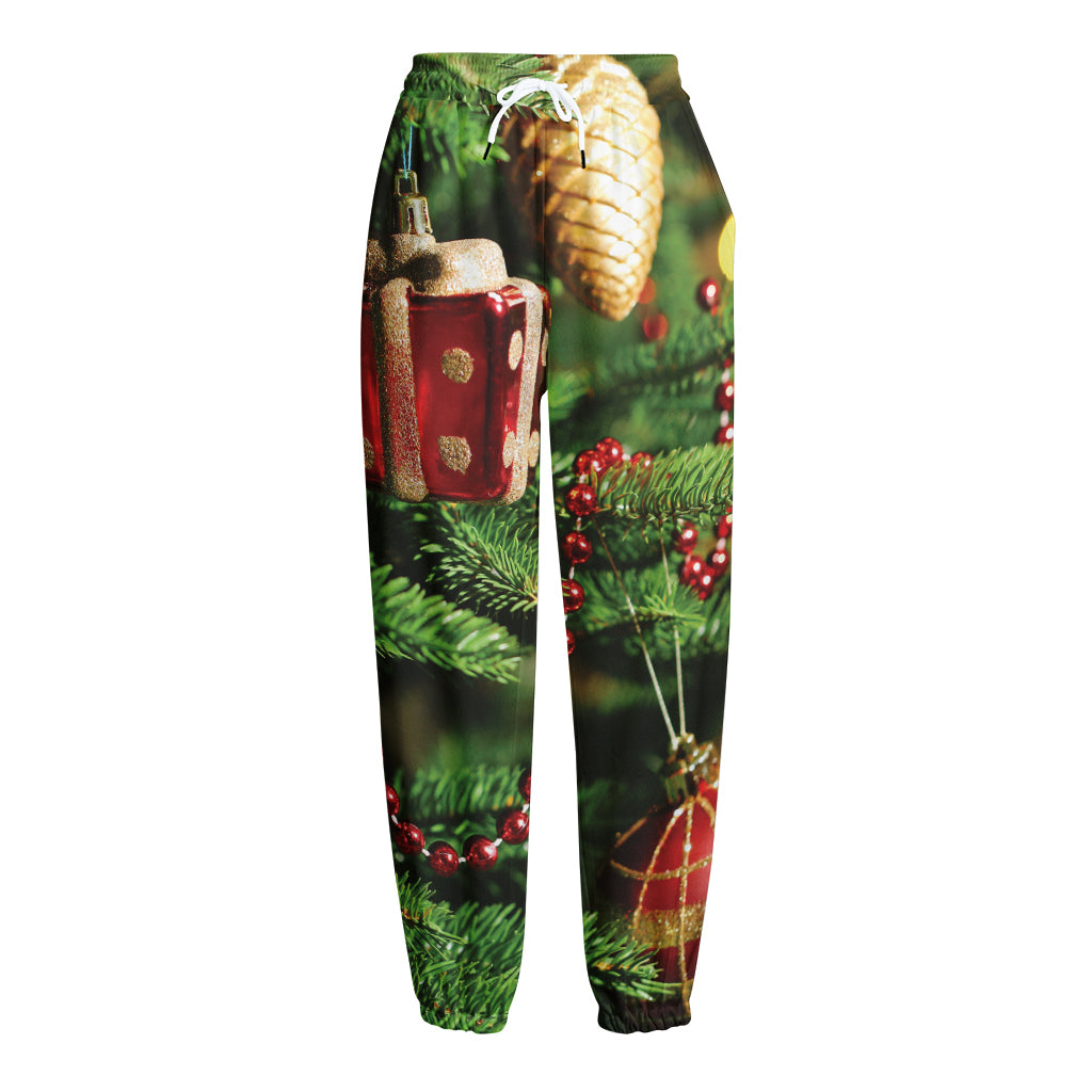 Xmas Tree Print Fleece Lined Knit Pants