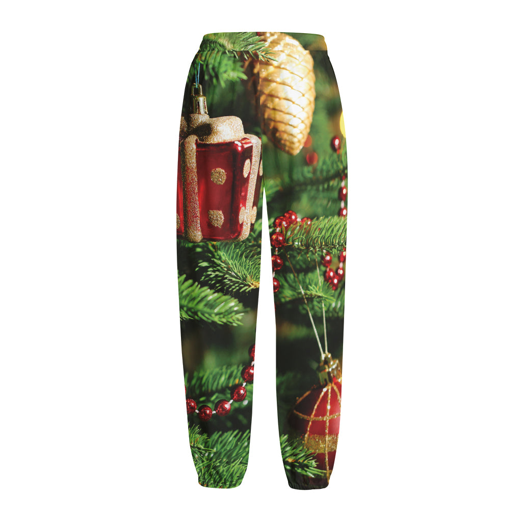 Xmas Tree Print Fleece Lined Knit Pants