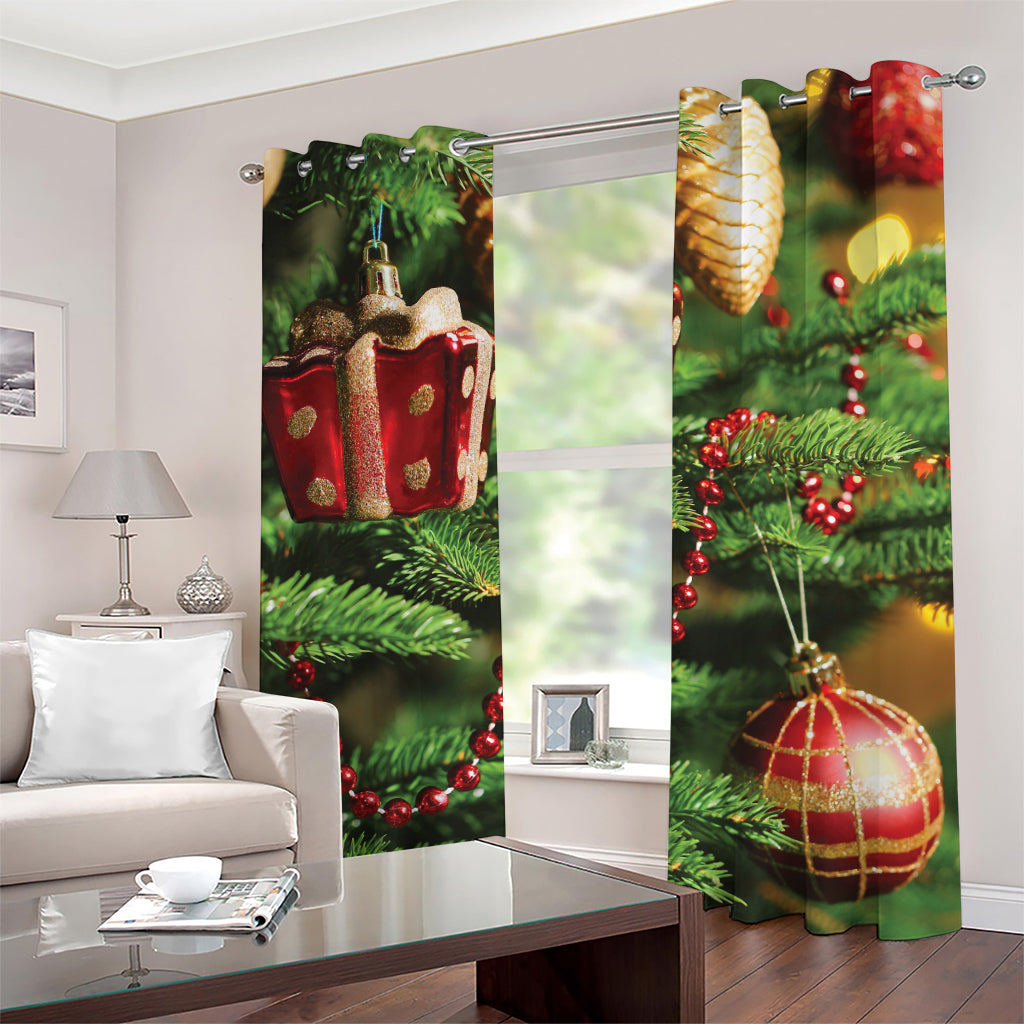 Xmas Tree Print Grommet Curtains