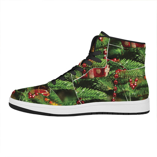 Xmas Tree Print High Top Leather Sneakers