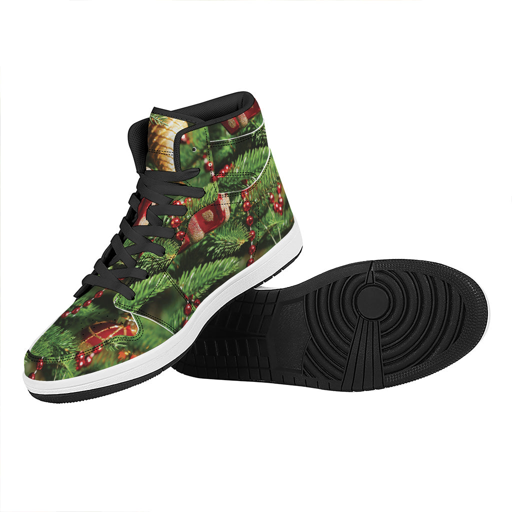 Xmas Tree Print High Top Leather Sneakers