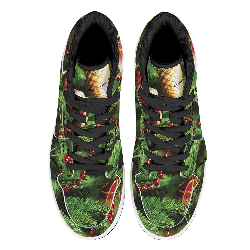 Xmas Tree Print High Top Leather Sneakers
