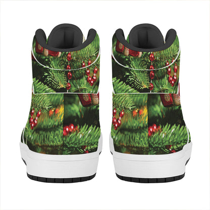 Xmas Tree Print High Top Leather Sneakers
