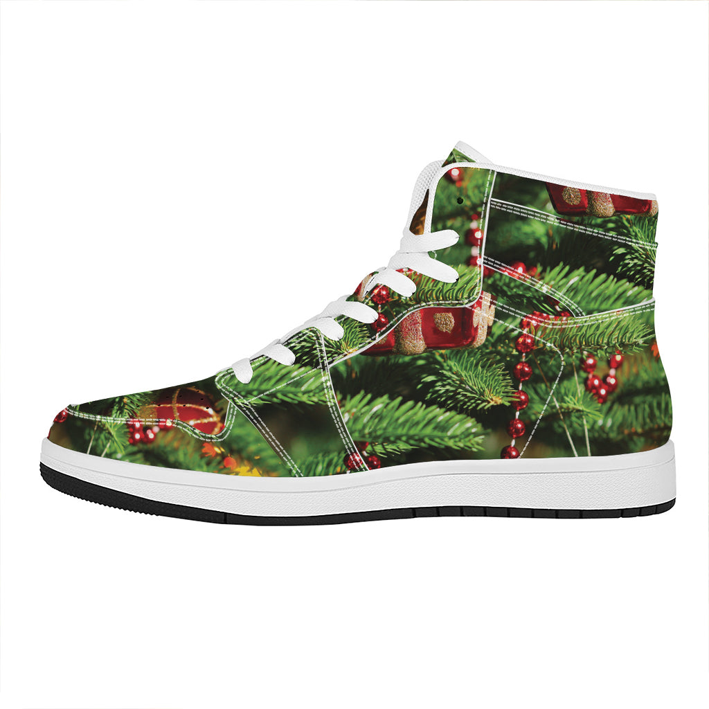 Xmas Tree Print High Top Leather Sneakers