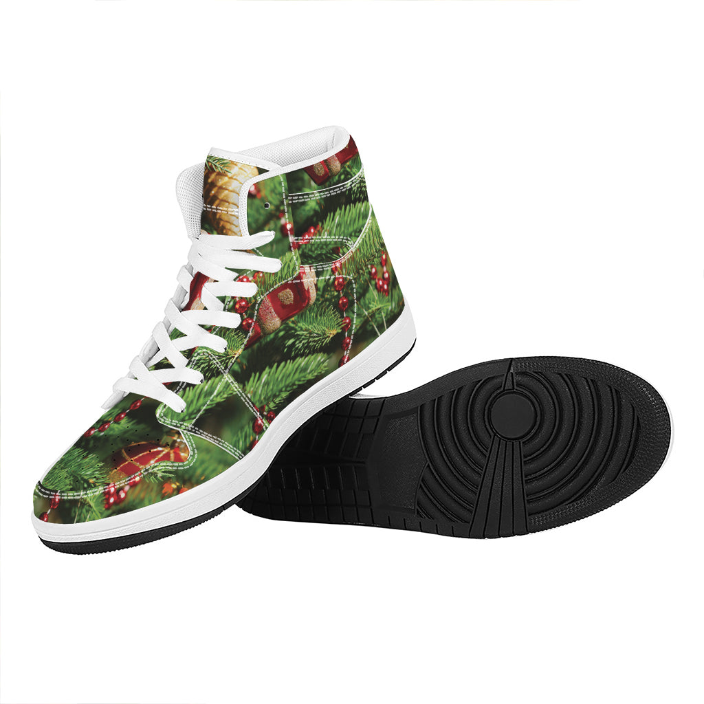 Xmas Tree Print High Top Leather Sneakers