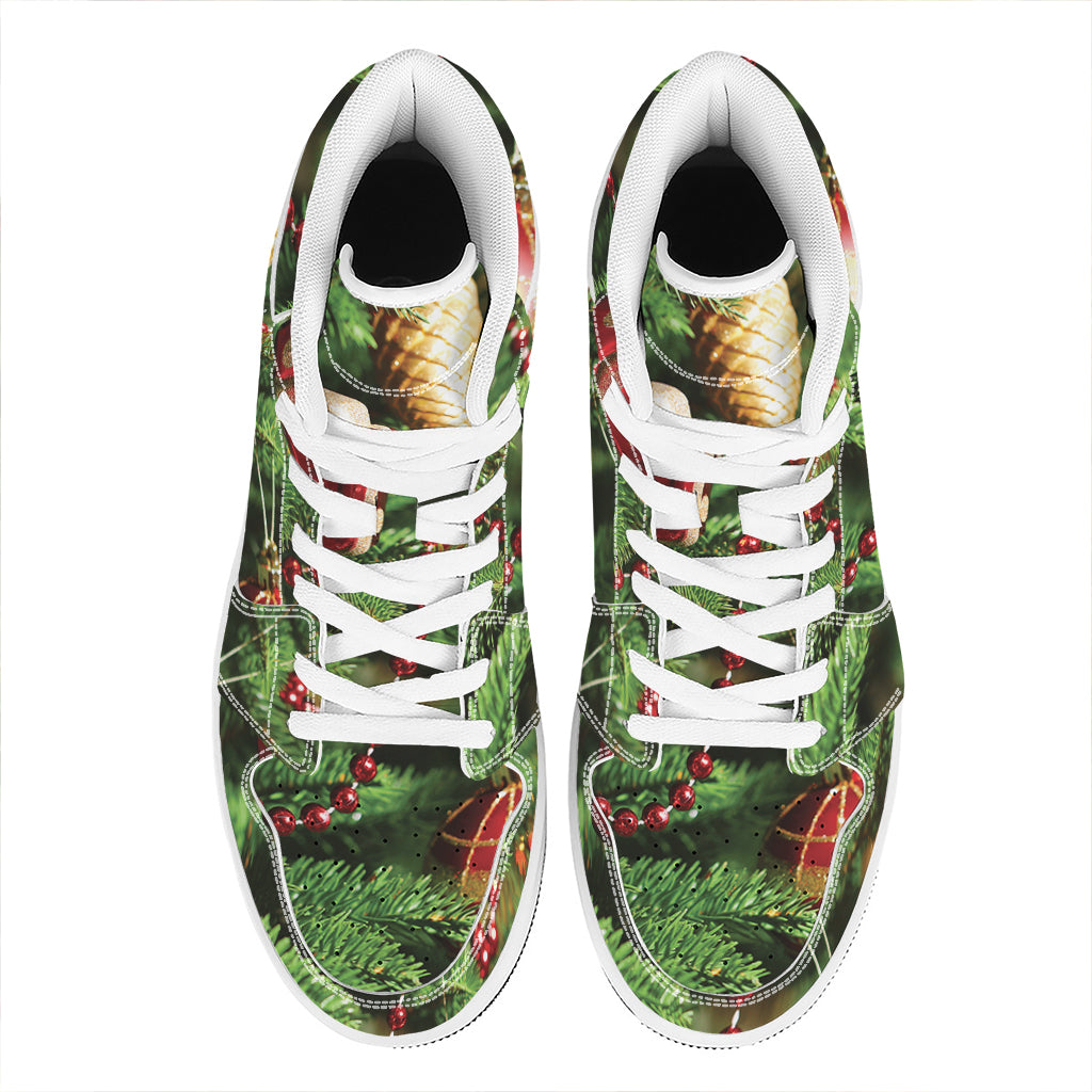 Xmas Tree Print High Top Leather Sneakers