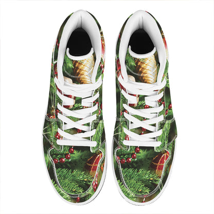 Xmas Tree Print High Top Leather Sneakers