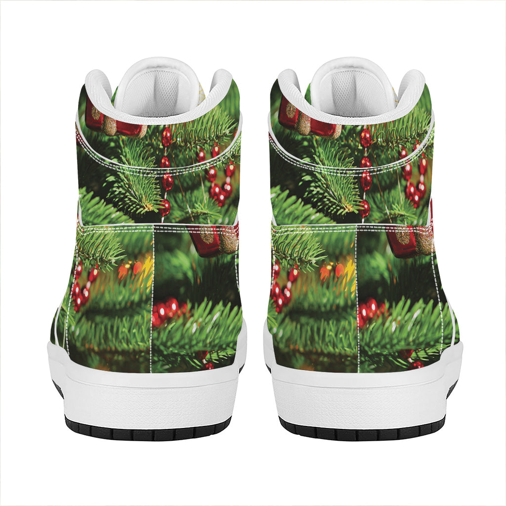 Xmas Tree Print High Top Leather Sneakers