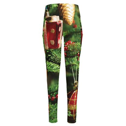 Xmas Tree Print High-Waisted Pocket Leggings