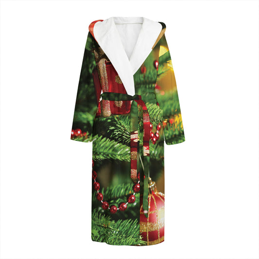 Xmas Tree Print Hooded Bathrobe