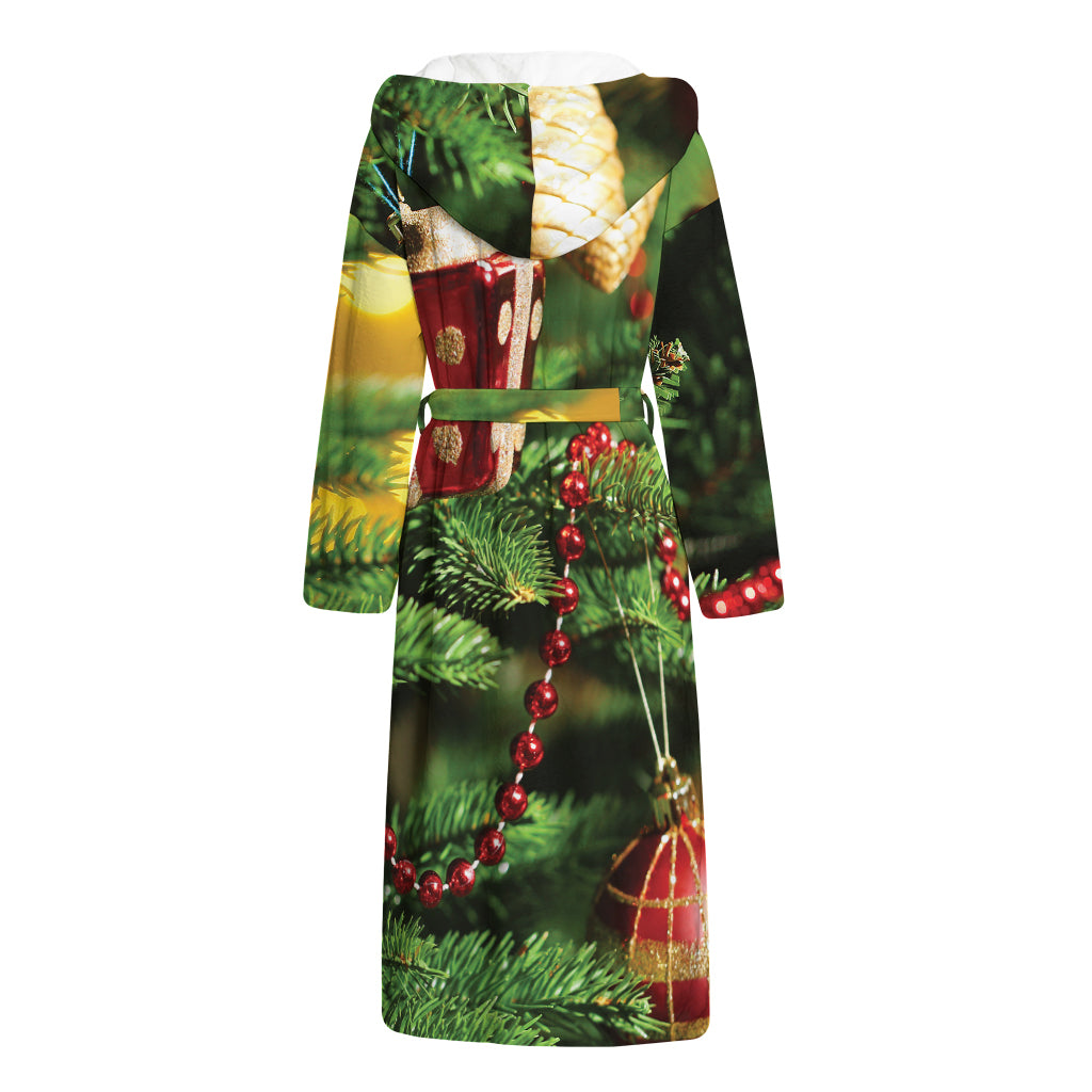 Xmas Tree Print Hooded Bathrobe