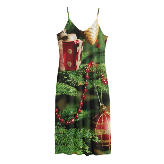 Xmas Tree Print Jersey Midi Cami Dress