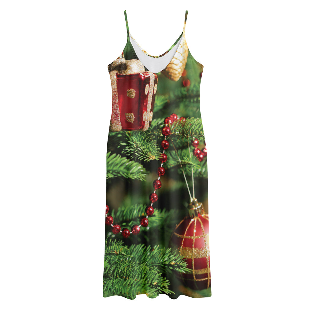 Xmas Tree Print Jersey Midi Cami Dress