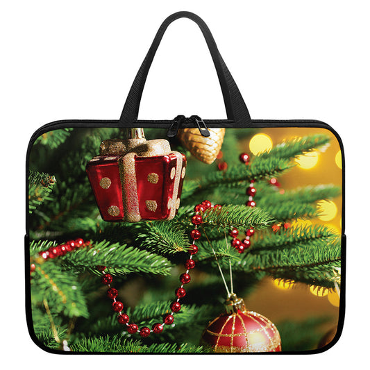 Xmas Tree Print Laptop Sleeve With Handle