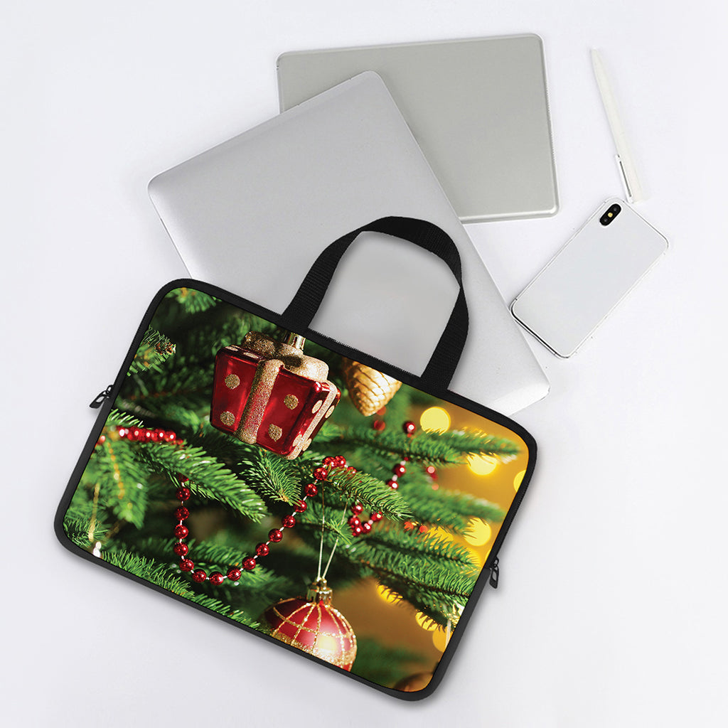Xmas Tree Print Laptop Sleeve With Handle