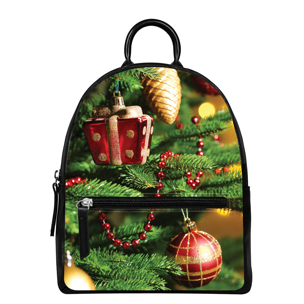 Xmas Tree Print Leather Backpack