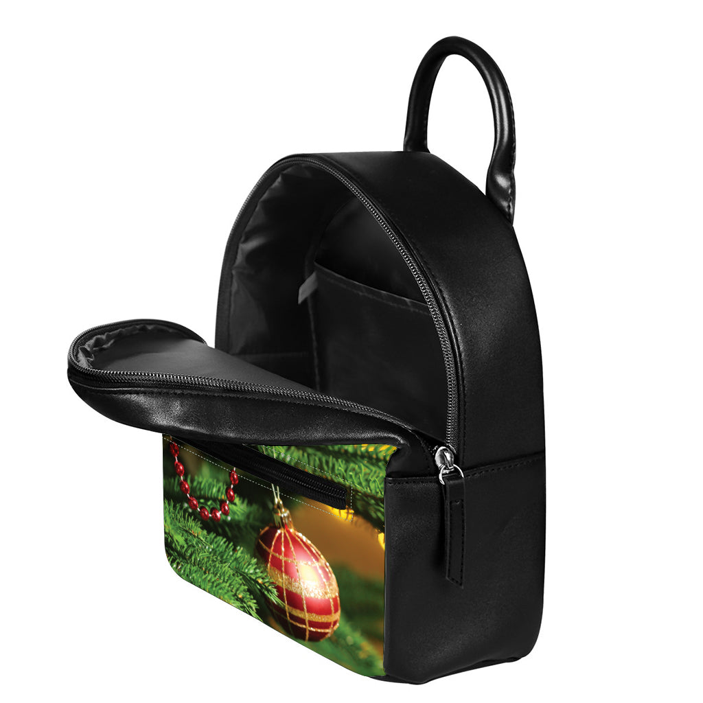Xmas Tree Print Leather Backpack