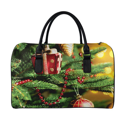Xmas Tree Print Leather Duffle Bag