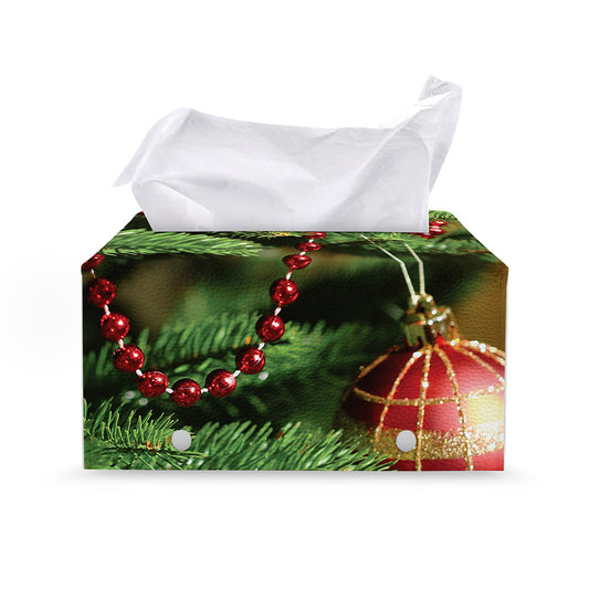 Xmas Tree Print Leather Tissue Box Cover