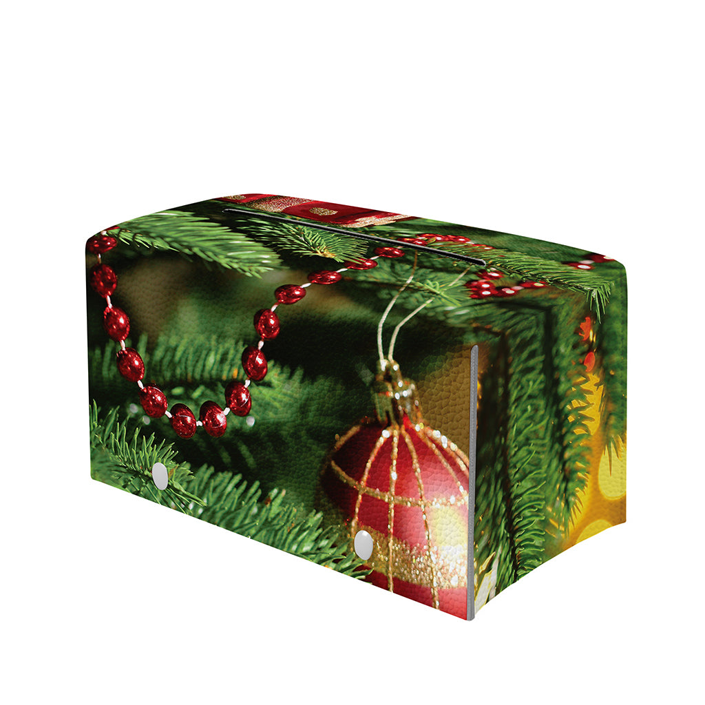 Xmas Tree Print Leather Tissue Box Cover